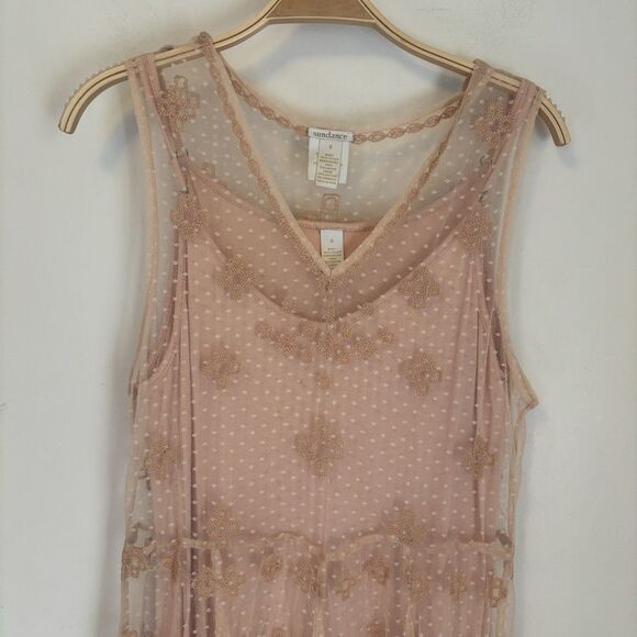 Sundance Midi Dress Pink Blush Lace Fairy Embroidered S Boho Gauzy Girly - Picture 2 of 9
